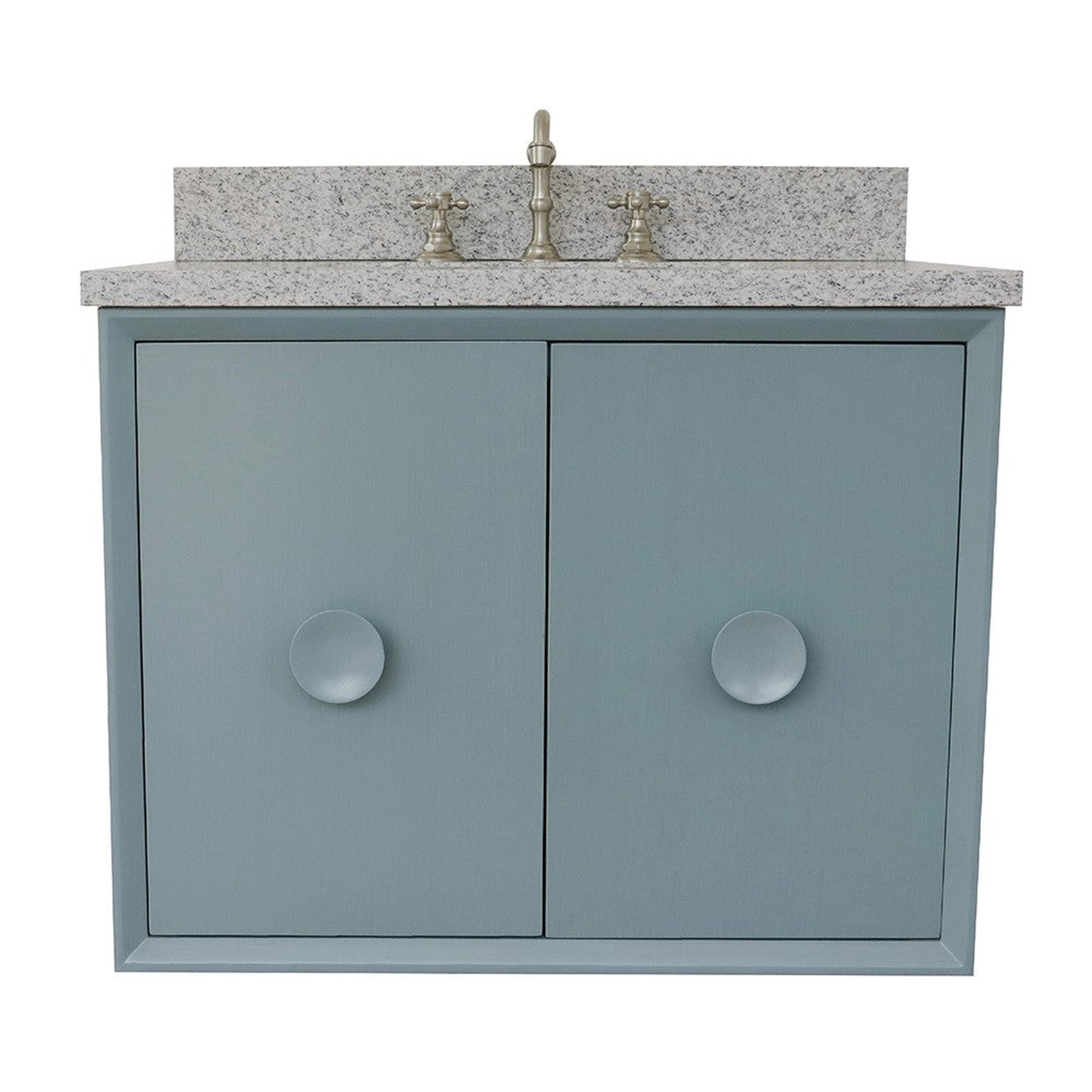 Bellaterra Home Stora 31" 2-Door 1-Drawer Aqua Blue Wall-Mount Vanity Set With Ceramic Undermount Rectangular Sink and Gray Granite Top