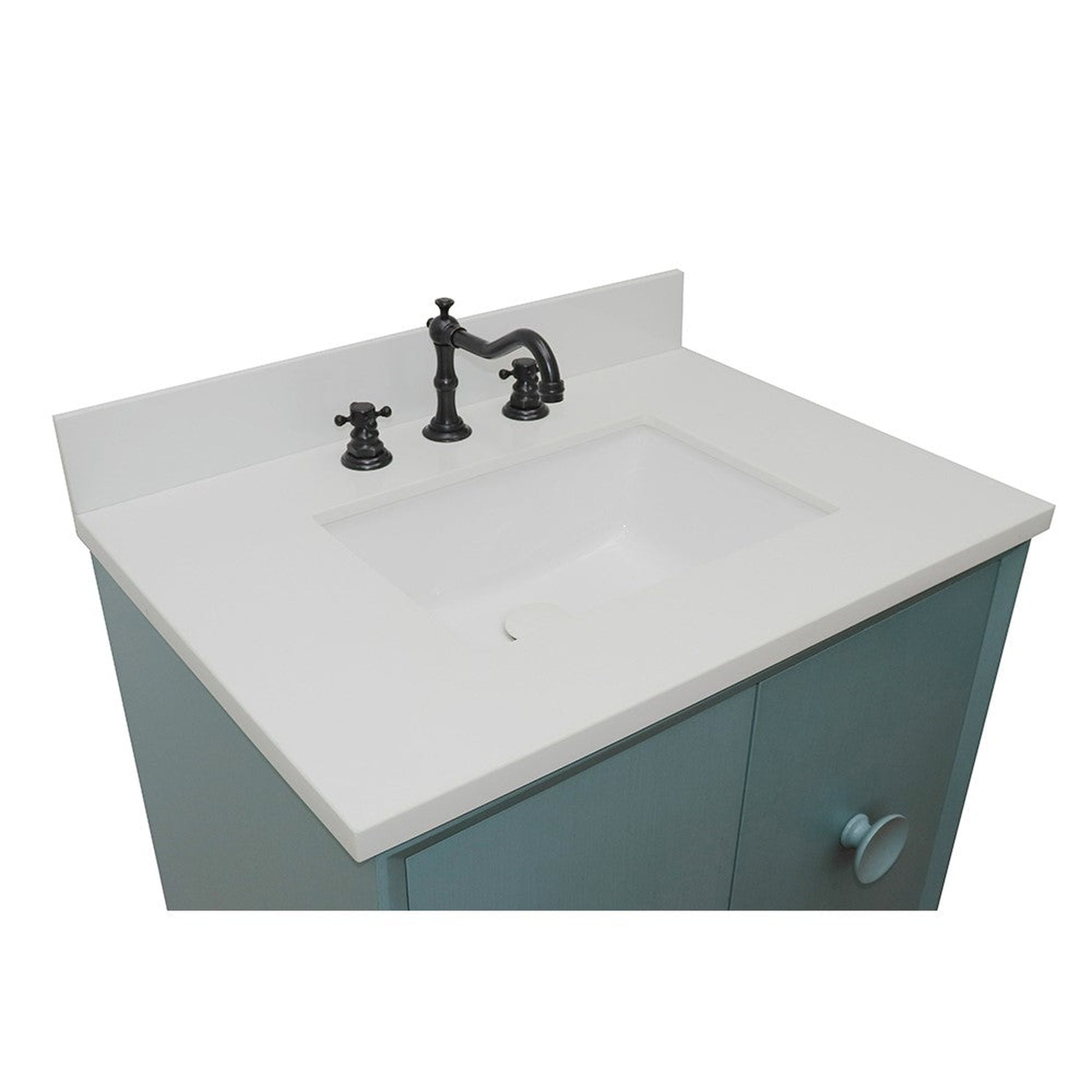 Bellaterra Home Stora 31" 2-Door 1-Drawer Aqua Blue Wall-Mount Vanity Set With Ceramic Undermount Rectangular Sink and White Quartz Top