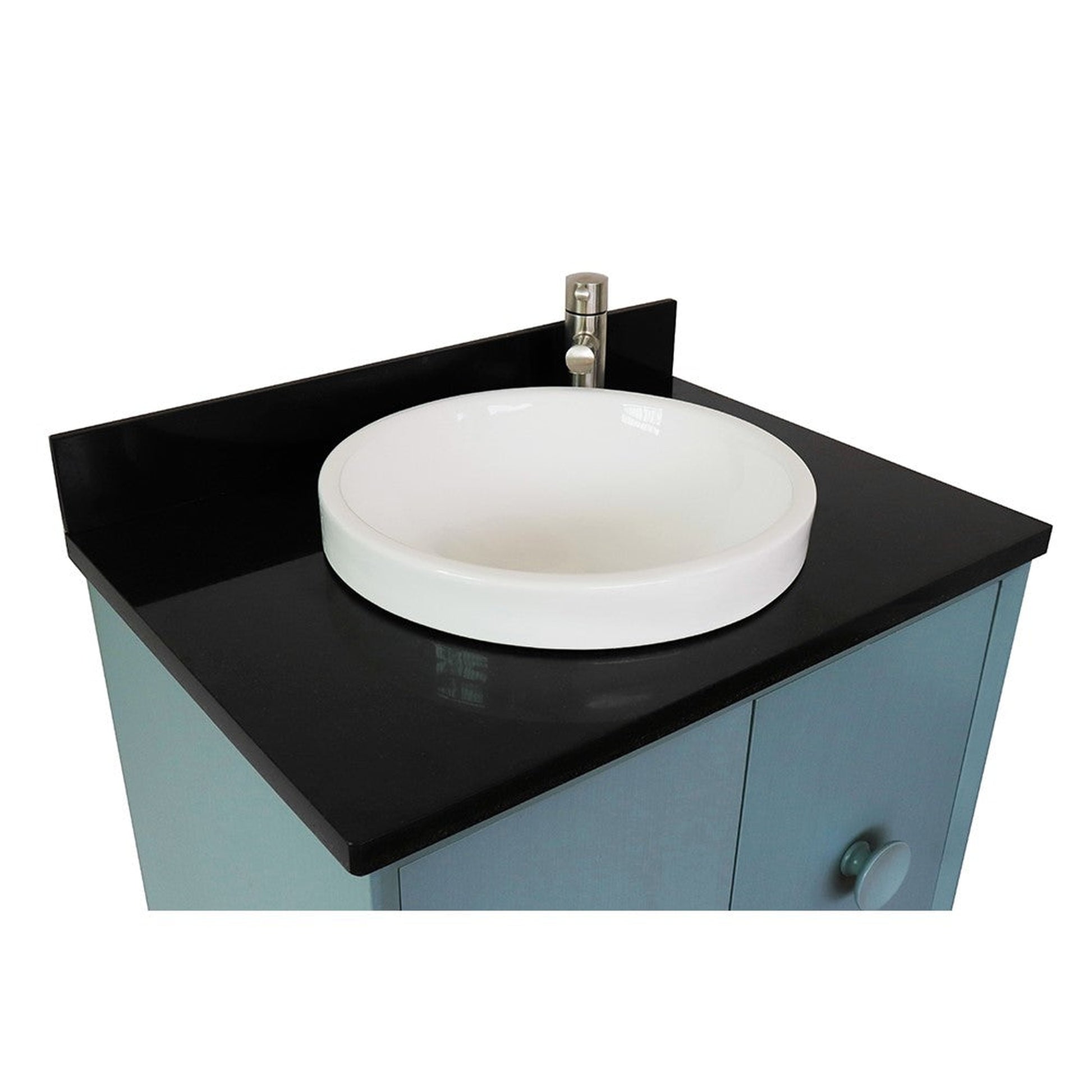 Bellaterra Home Stora 31" 2-Door 1-Drawer Aqua Blue Wall-Mount Vanity Set With Ceramic Vessel Sink and Black Galaxy Top