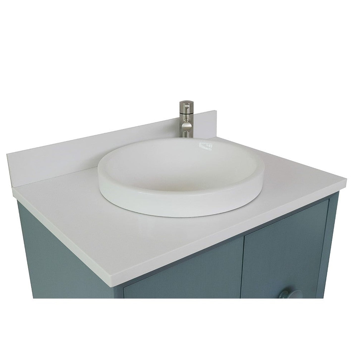 Bellaterra Home Stora 31" 2-Door 1-Drawer Aqua Blue Wall-Mount Vanity Set With Ceramic Vessel Sink and White Quartz Top