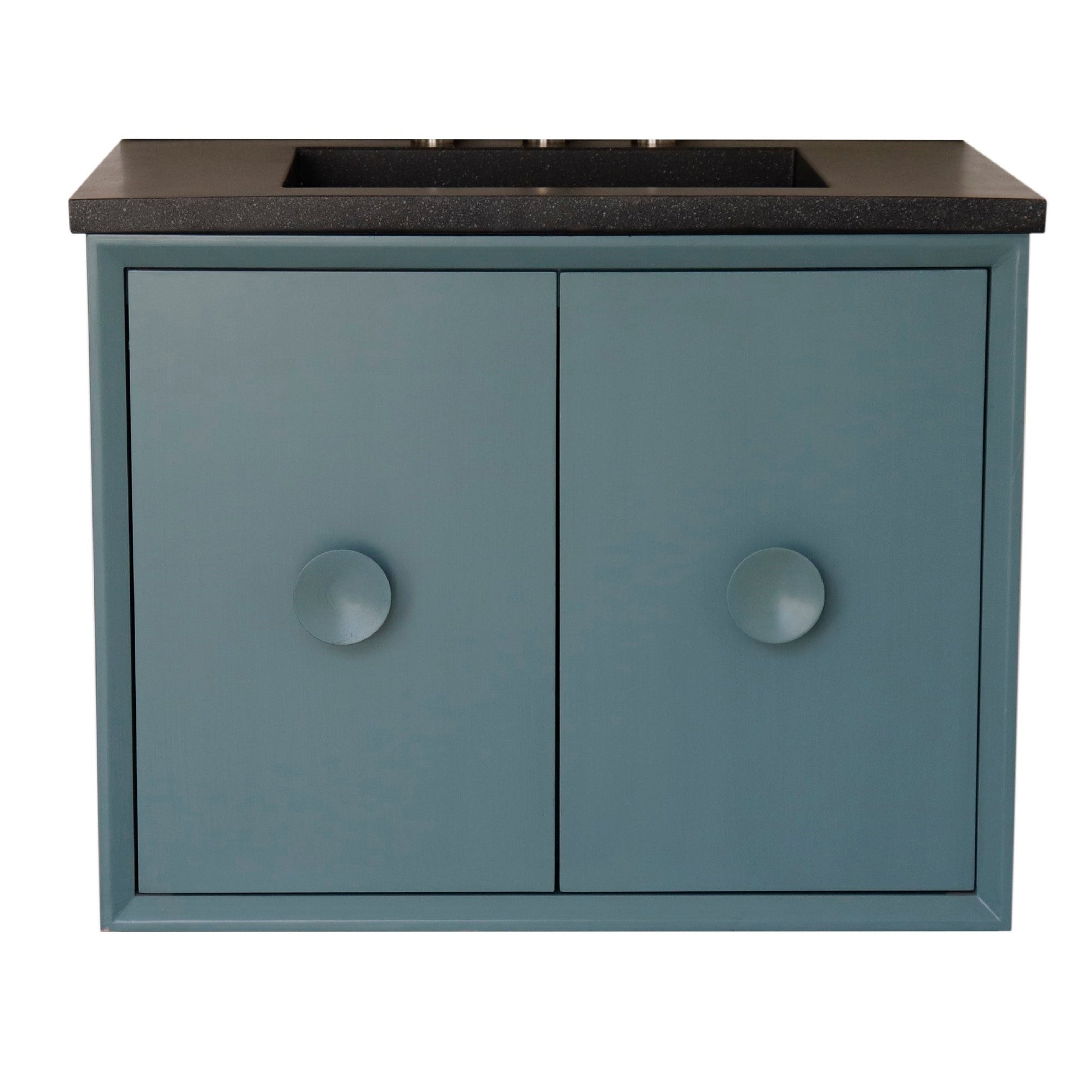 Bellaterra Home Stora 31" 2-Door 1-Drawer Aqua Blue Wall-Mount Vanity Set With Concrete Integrated Rectangular Ramp Sink and Black Concrete Top