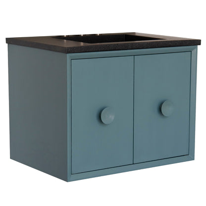 Bellaterra Home Stora 31" 2-Door 1-Drawer Aqua Blue Wall-Mount Vanity Set With Concrete Integrated Rectangular Ramp Sink and Black Concrete Top