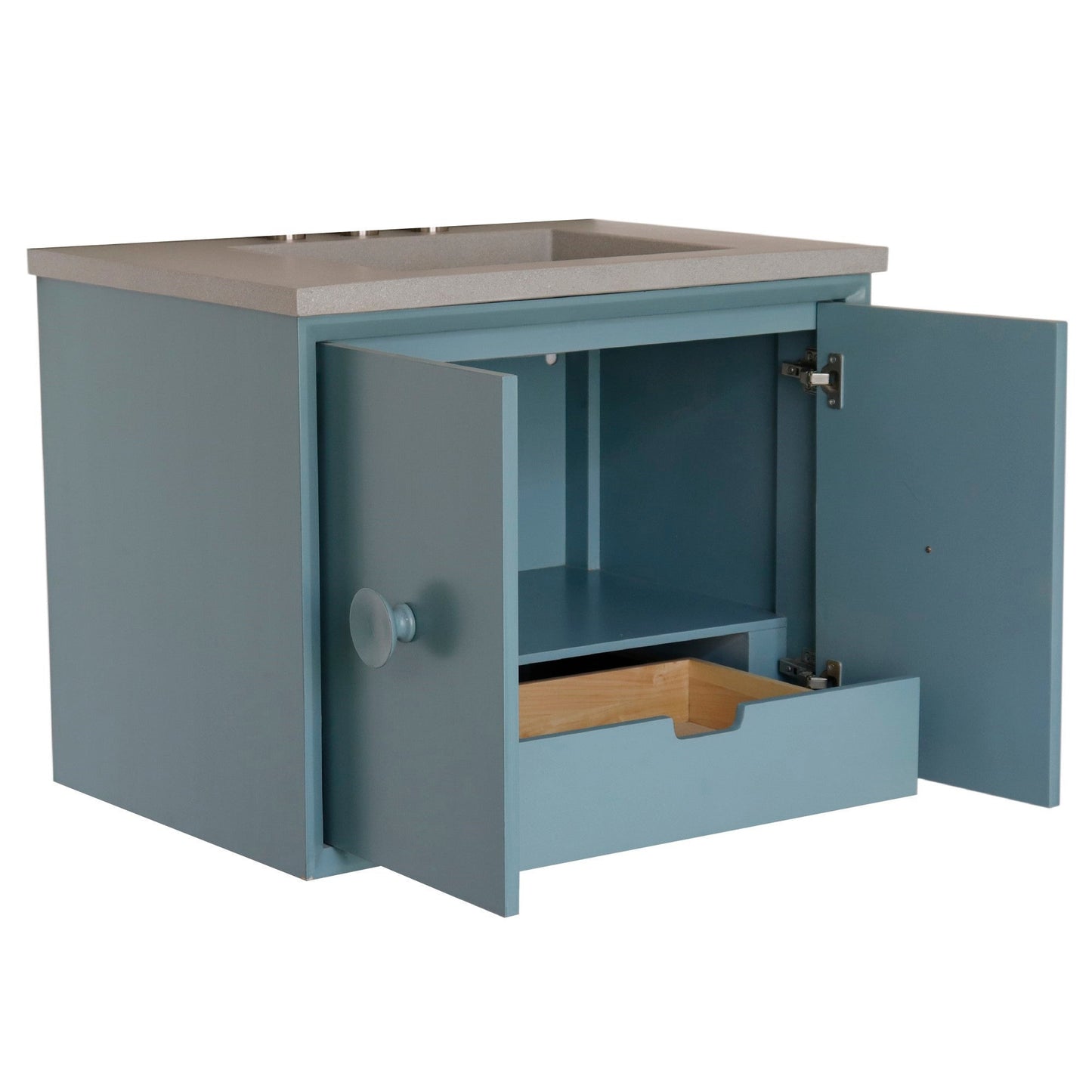 Bellaterra Home Stora 31" 2-Door 1-Drawer Aqua Blue Wall-Mount Vanity Set With Concrete Integrated Rectangular Ramp Sink and Gray Concrete Top