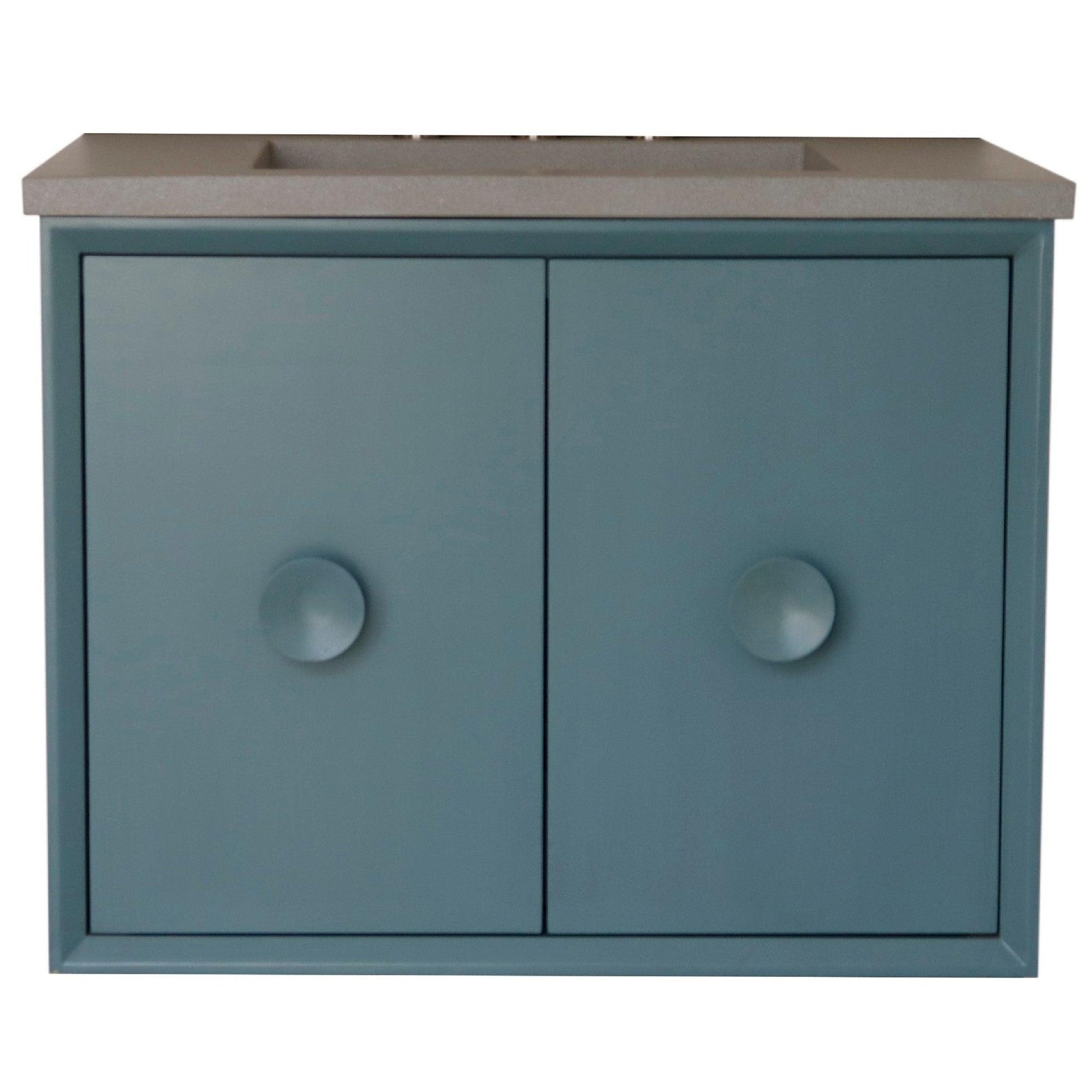 Bellaterra Home Stora 31" 2-Door 1-Drawer Aqua Blue Wall-Mount Vanity Set With Concrete Integrated Rectangular Ramp Sink and Gray Concrete Top