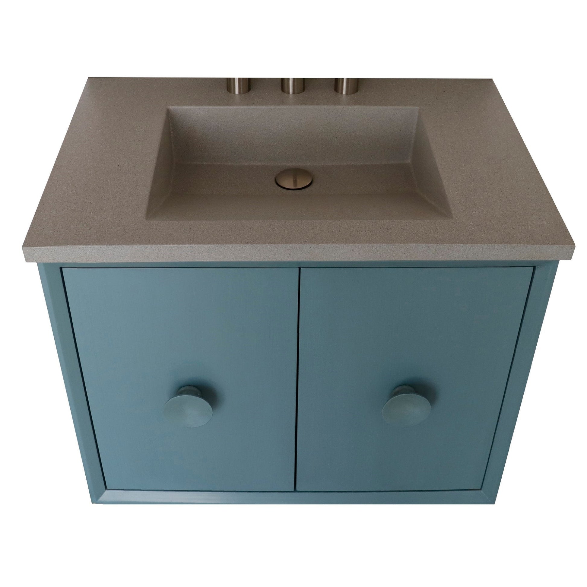 Bellaterra Home Stora 31" 2-Door 1-Drawer Aqua Blue Wall-Mount Vanity Set With Concrete Integrated Rectangular Ramp Sink and Gray Concrete Top