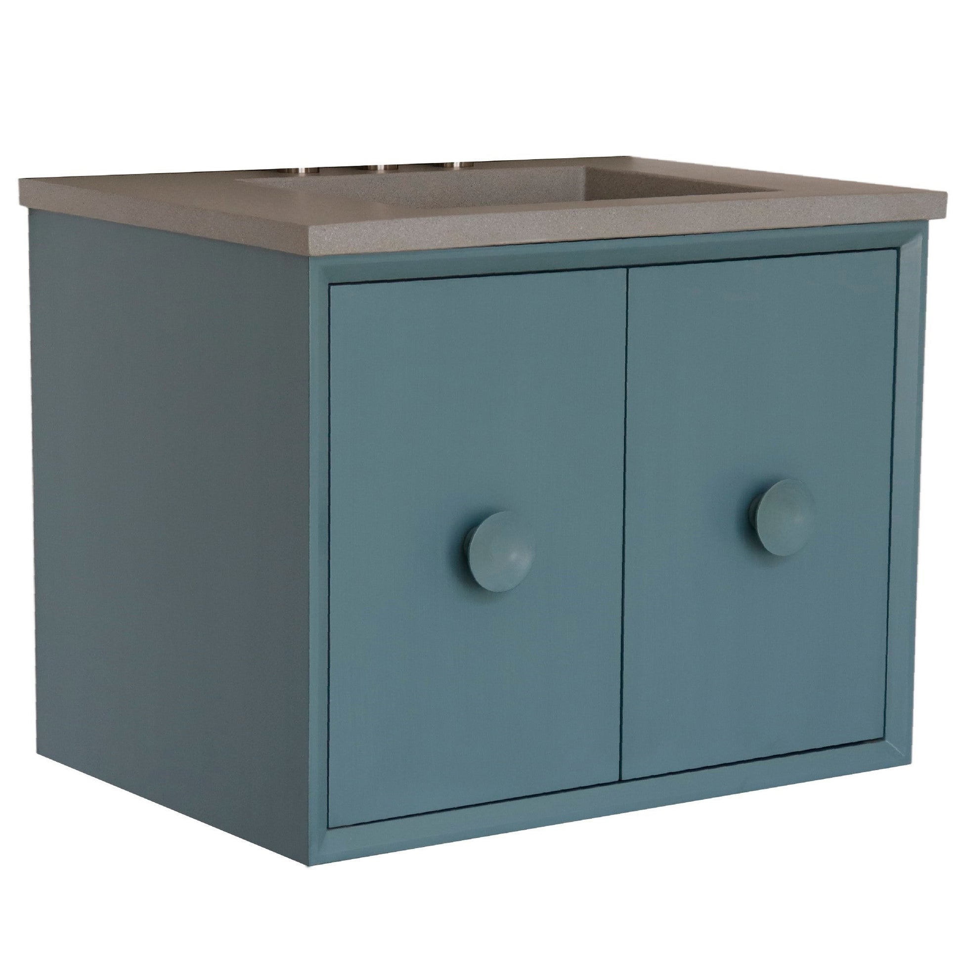 Bellaterra Home Stora 31" 2-Door 1-Drawer Aqua Blue Wall-Mount Vanity Set With Concrete Integrated Rectangular Ramp Sink and Gray Concrete Top