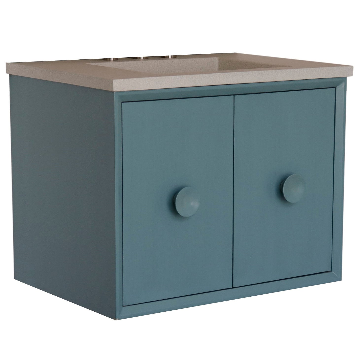 Bellaterra Home Stora 31" 2-Door 1-Drawer Aqua Blue Wall-Mount Vanity Set With Concrete Integrated Rectangular Ramp Sink and White Concrete Top