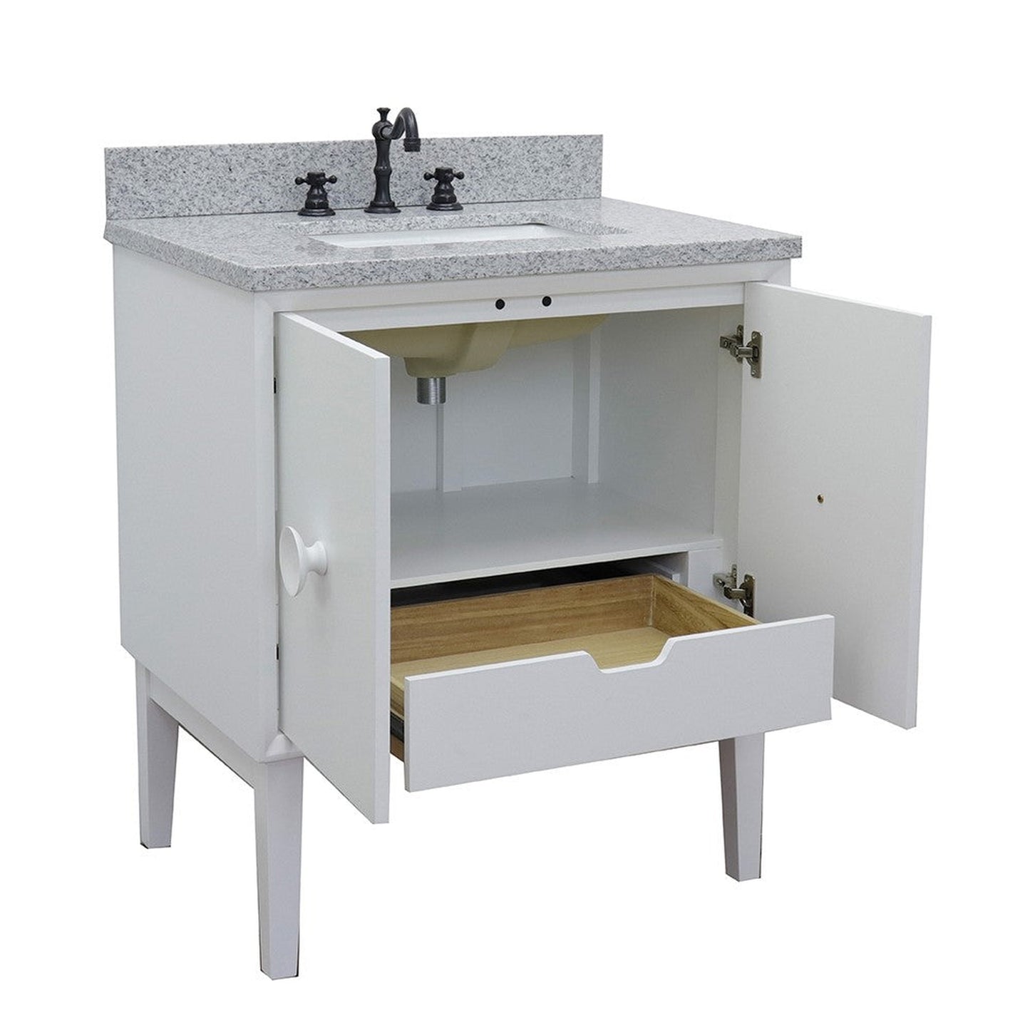 Bellaterra Home Stora 31" 2-Door 1-Drawer White Freestanding Vanity Set With Ceramic Undermount Oval Rectangular Sink and Gray Granite Top