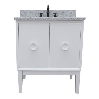 Bellaterra Home Stora 31" 2-Door 1-Drawer White Freestanding Vanity Set With Ceramic Undermount Oval Rectangular Sink and Gray Granite Top