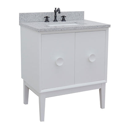 Bellaterra Home Stora 31" 2-Door 1-Drawer White Freestanding Vanity Set With Ceramic Undermount Oval Rectangular Sink and Gray Granite Top