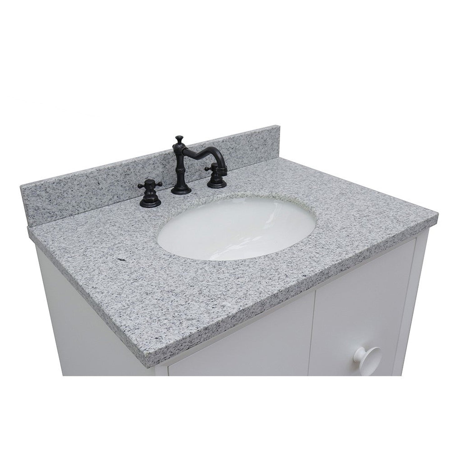 Bellaterra Home Stora 31" 2-Door 1-Drawer White Freestanding Vanity Set With Ceramic Undermount Oval Sink and Gray Granite Top