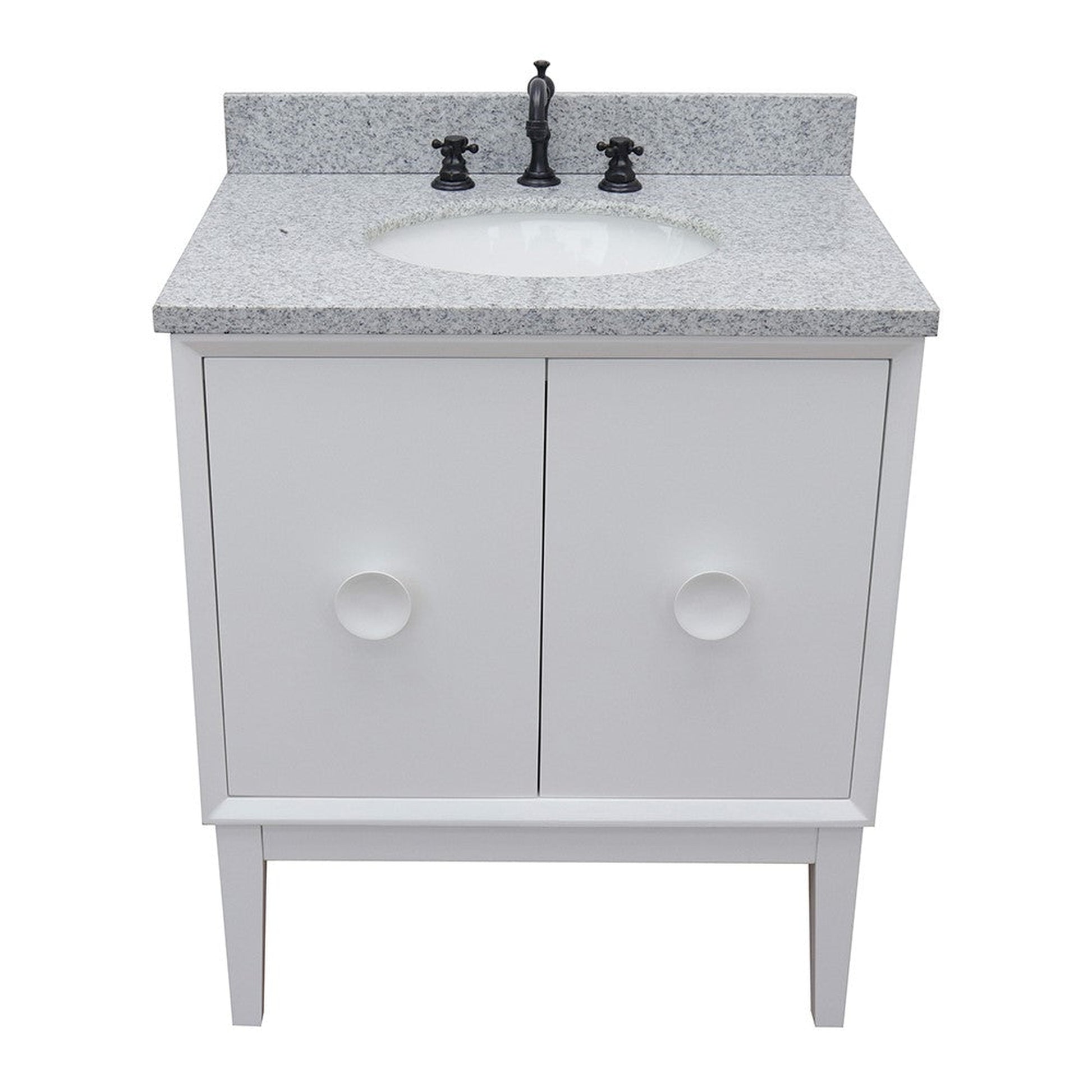 Bellaterra Home Stora 31" 2-Door 1-Drawer White Freestanding Vanity Set With Ceramic Undermount Oval Sink and Gray Granite Top