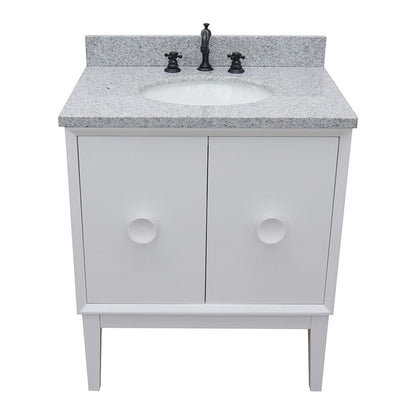 Bellaterra Home Stora 31" 2-Door 1-Drawer White Freestanding Vanity Set With Ceramic Undermount Oval Sink and Gray Granite Top