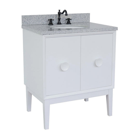 Bellaterra Home Stora 31" 2-Door 1-Drawer White Freestanding Vanity Set With Ceramic Undermount Oval Sink and Gray Granite Top