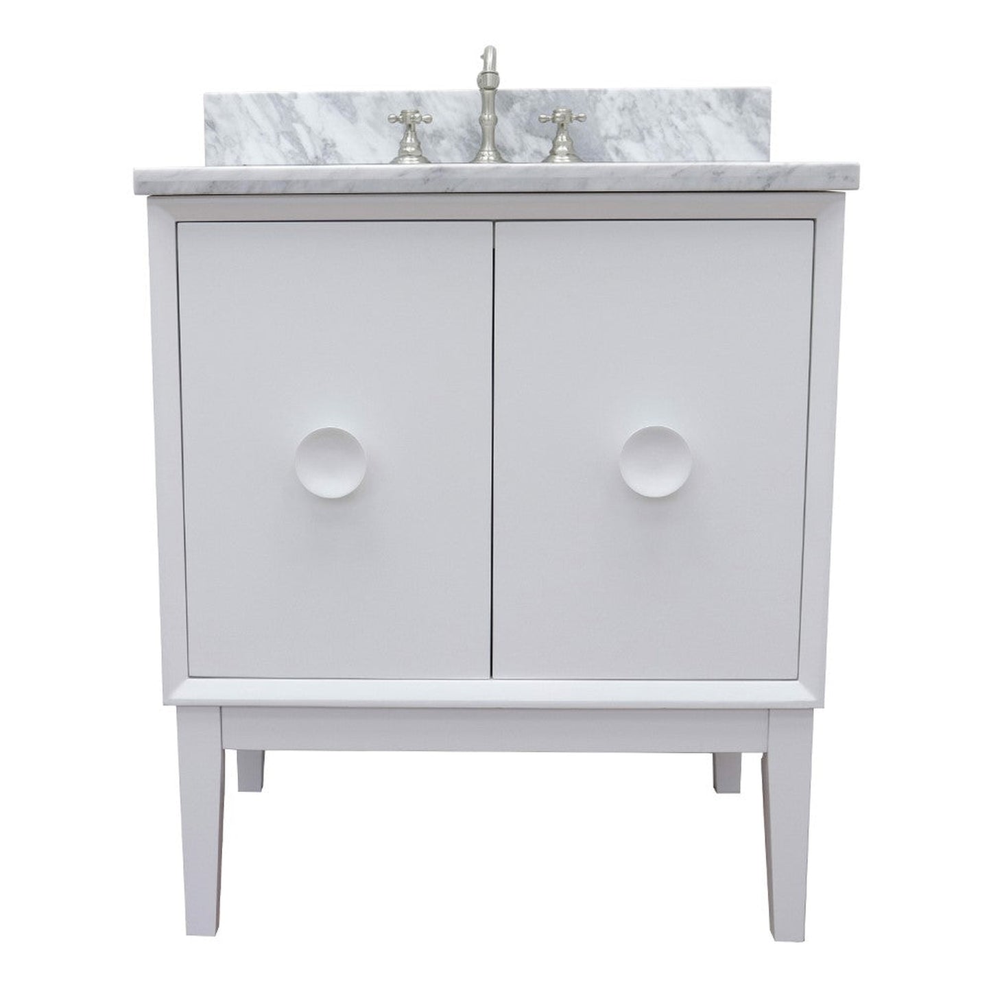 Bellaterra Home Stora 31" 2-Door 1-Drawer White Freestanding Vanity Set With Ceramic Undermount Oval Sink and White Carrara Marble Top