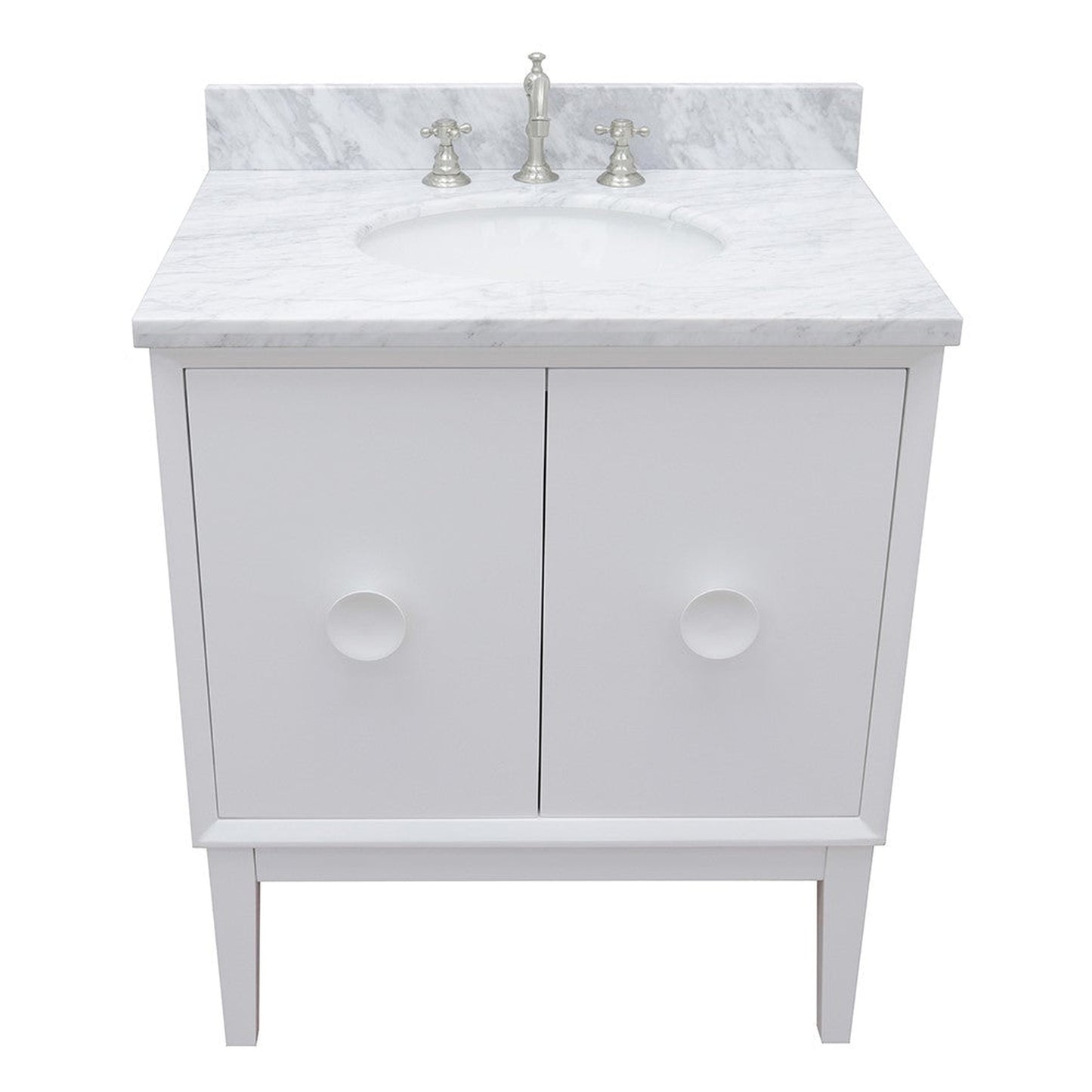 Bellaterra Home Stora 31" 2-Door 1-Drawer White Freestanding Vanity Set With Ceramic Undermount Oval Sink and White Carrara Marble Top