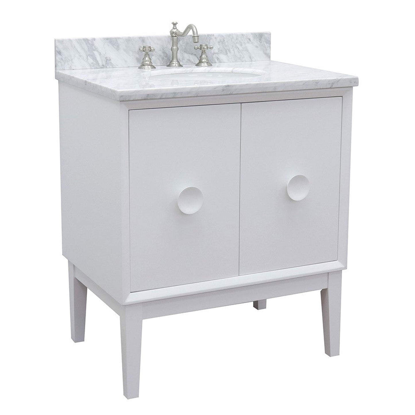 Bellaterra Home Stora 31" 2-Door 1-Drawer White Freestanding Vanity Set With Ceramic Undermount Oval Sink and White Carrara Marble Top