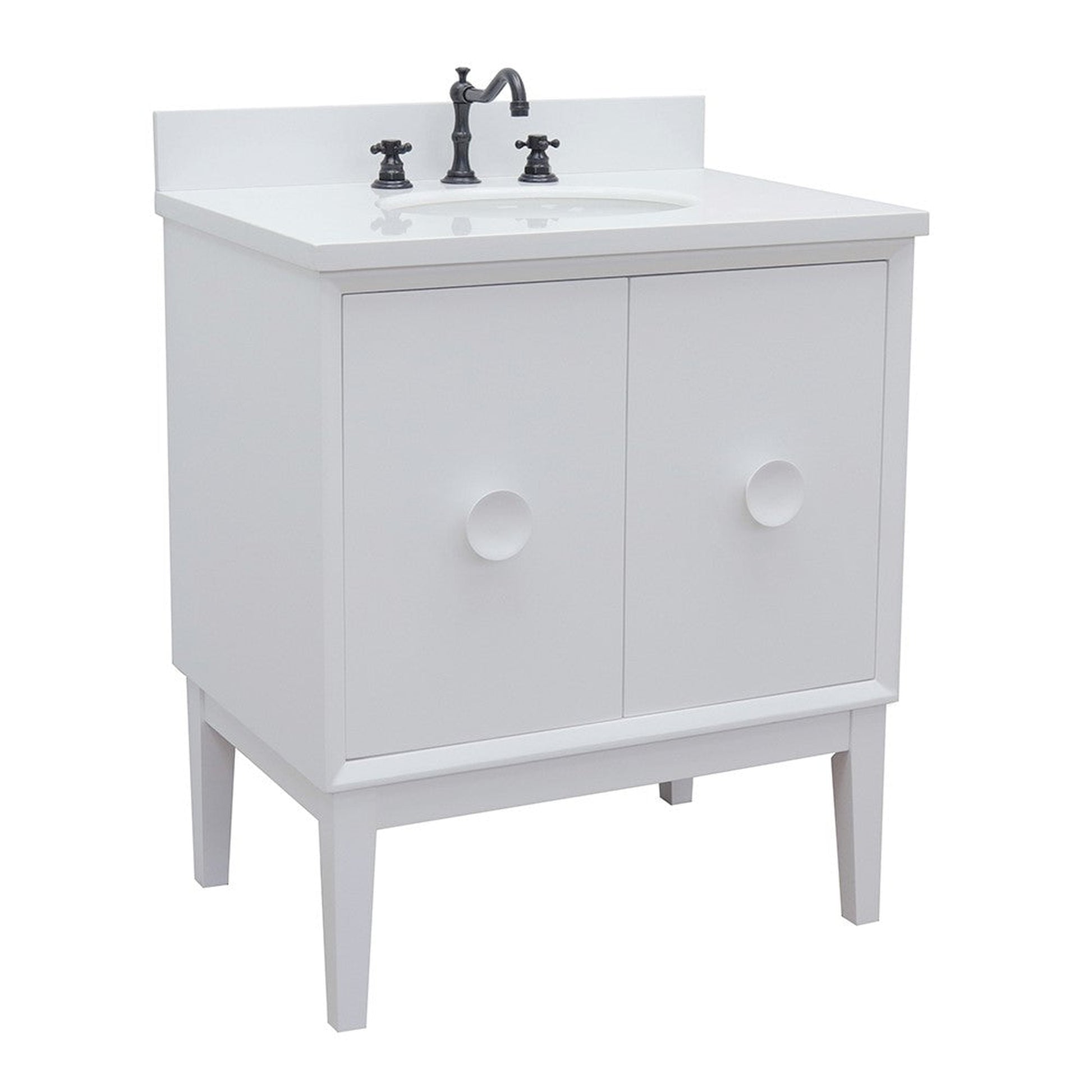 Bellaterra Home Stora 31" 2-Door 1-Drawer White Freestanding Vanity Set With Ceramic Undermount Oval Sink and White Quartz Top