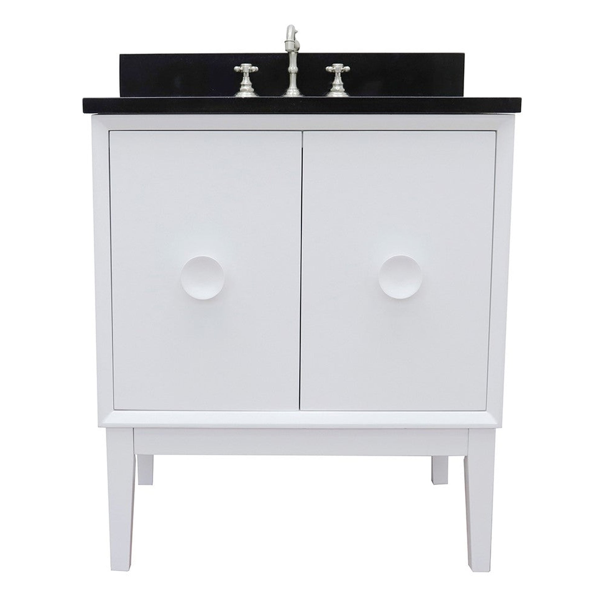 Bellaterra Home Stora 31" 2-Door 1-Drawer White Freestanding Vanity Set With Ceramic Undermount Oval and Black Galaxy Top