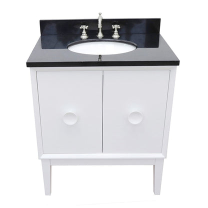 Bellaterra Home Stora 31" 2-Door 1-Drawer White Freestanding Vanity Set With Ceramic Undermount Oval and Black Galaxy Top