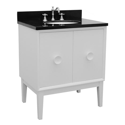 Bellaterra Home Stora 31" 2-Door 1-Drawer White Freestanding Vanity Set With Ceramic Undermount Oval and Black Galaxy Top