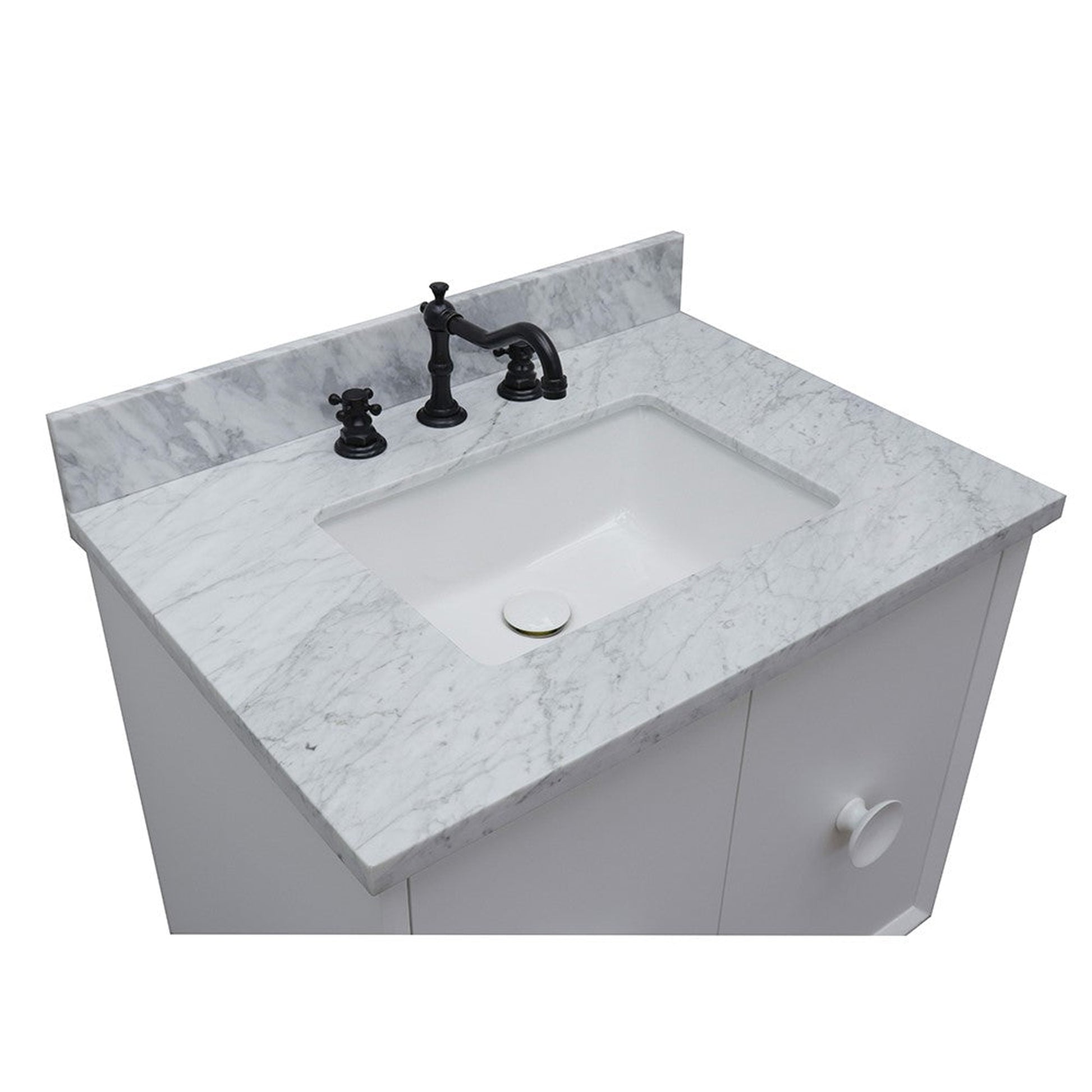 Bellaterra Home Stora 31" 2-Door 1-Drawer White Freestanding Vanity Set With Ceramic Undermount Rectangular Sink and White Carrara Marble Top