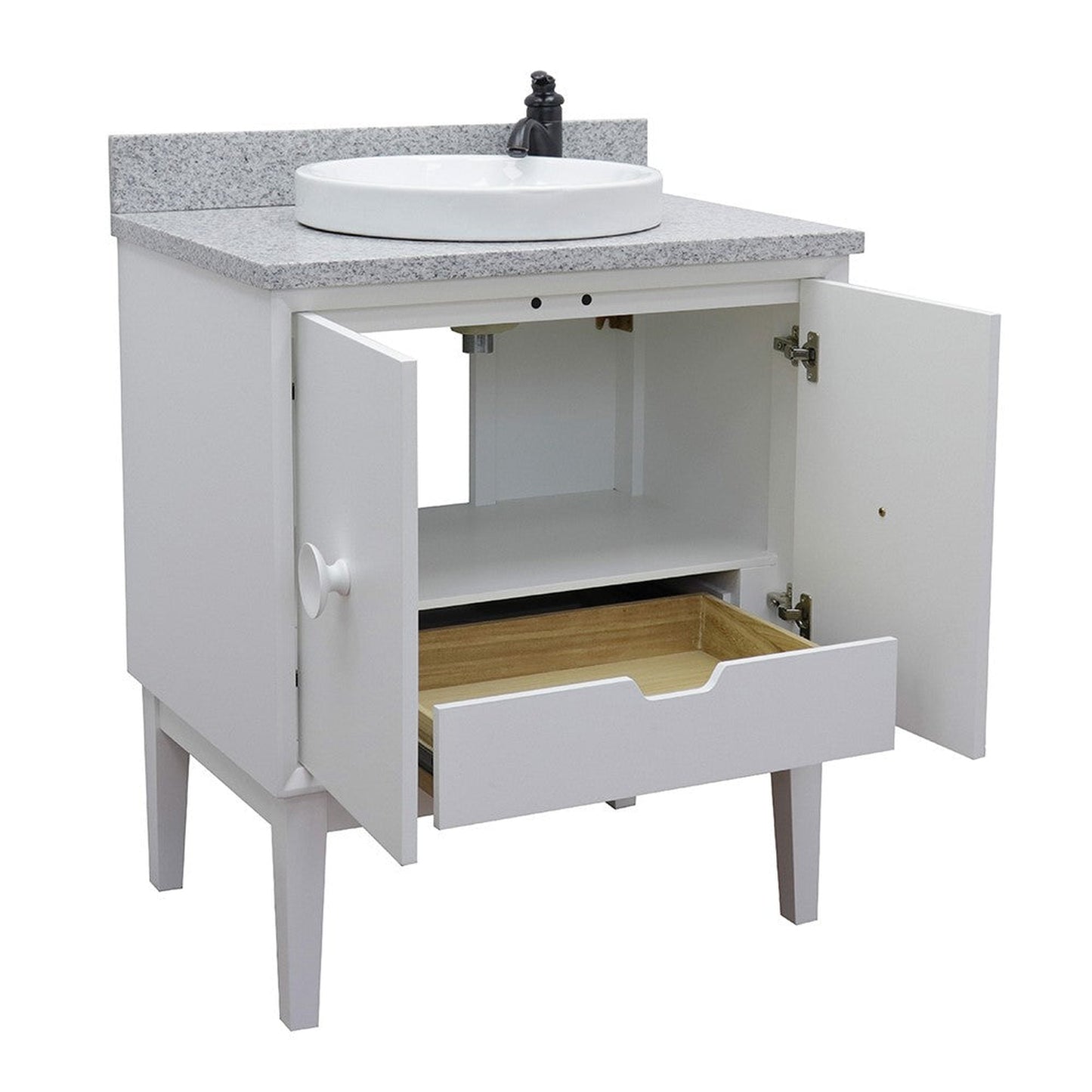 Bellaterra Home Stora 31" 2-Door 1-Drawer White Freestanding Vanity Set With Ceramic Vessel Sink and Gray Granite Top