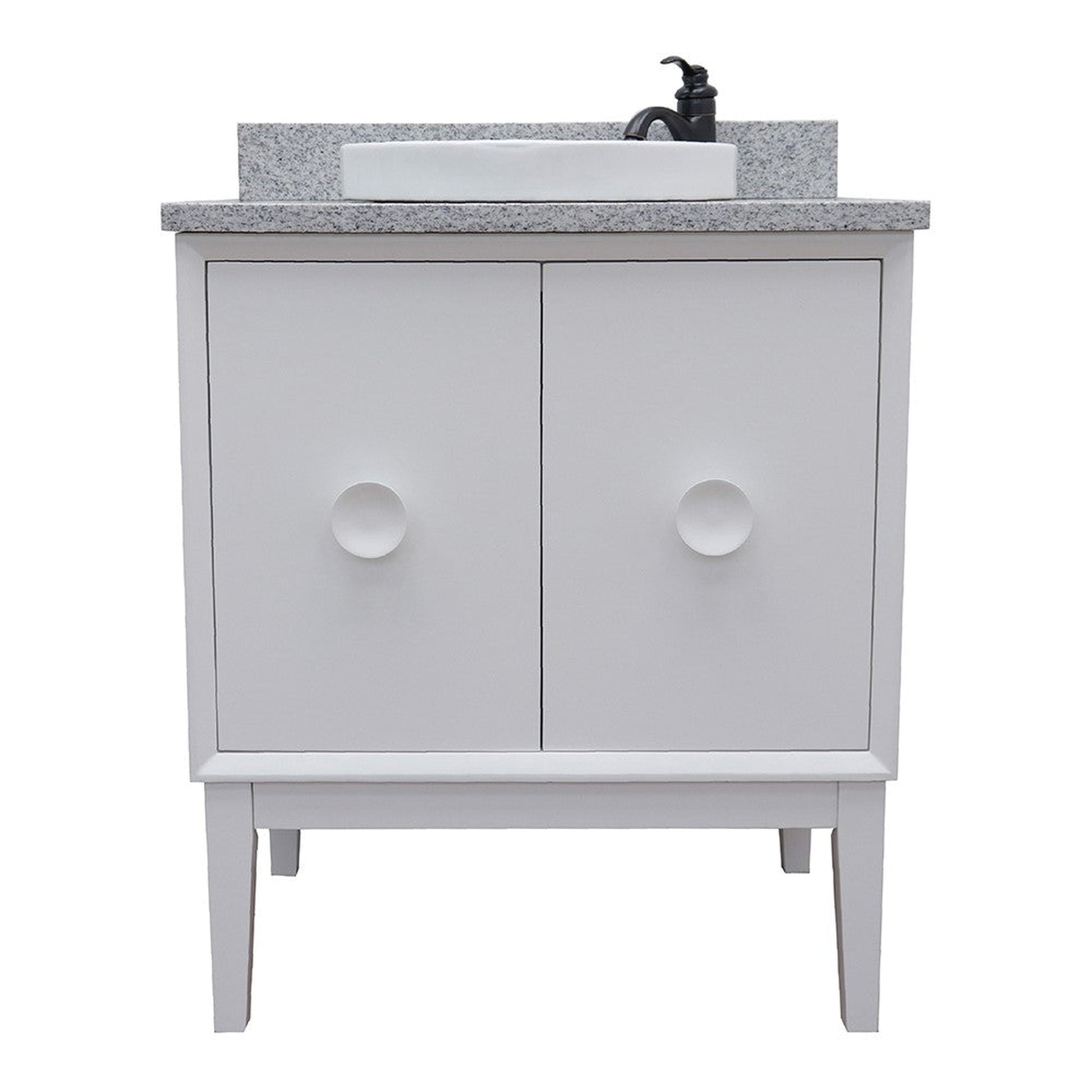 Bellaterra Home Stora 31" 2-Door 1-Drawer White Freestanding Vanity Set With Ceramic Vessel Sink and Gray Granite Top