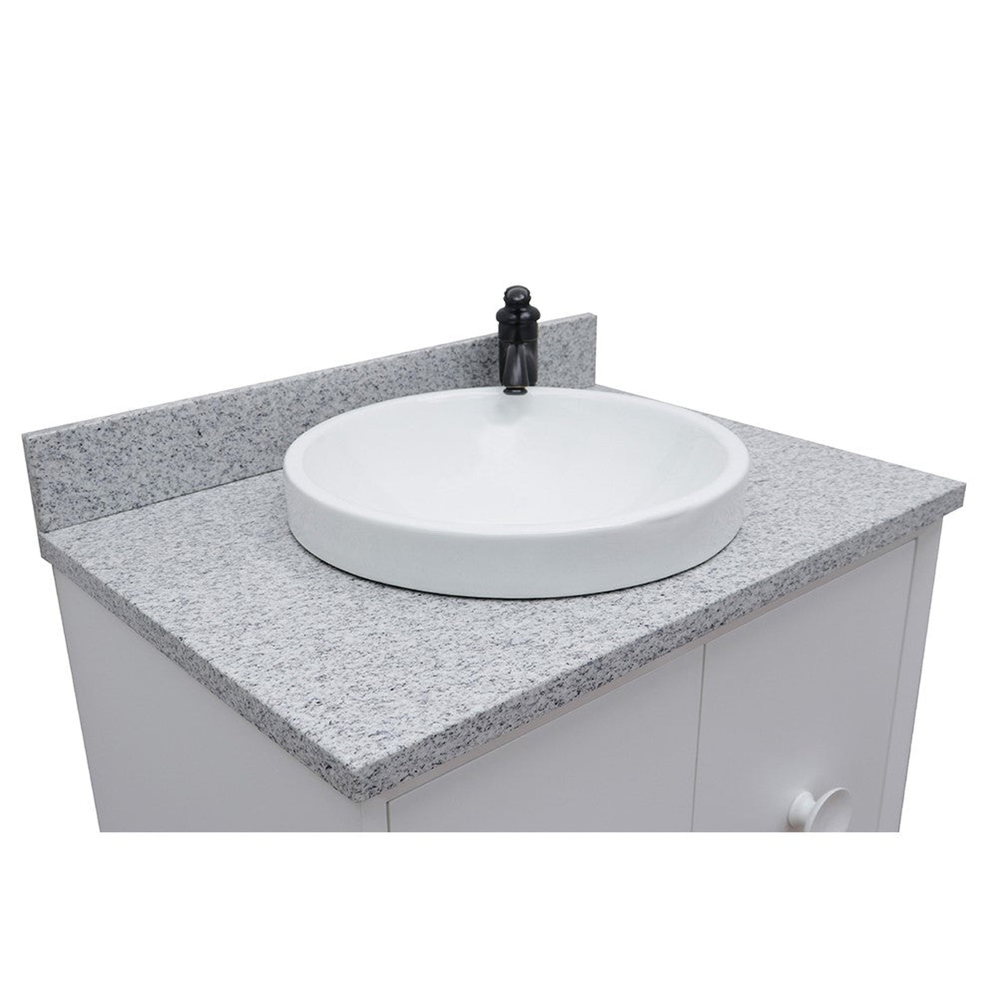 Bellaterra Home Stora 31" 2-Door 1-Drawer White Freestanding Vanity Set With Ceramic Vessel Sink and Gray Granite Top