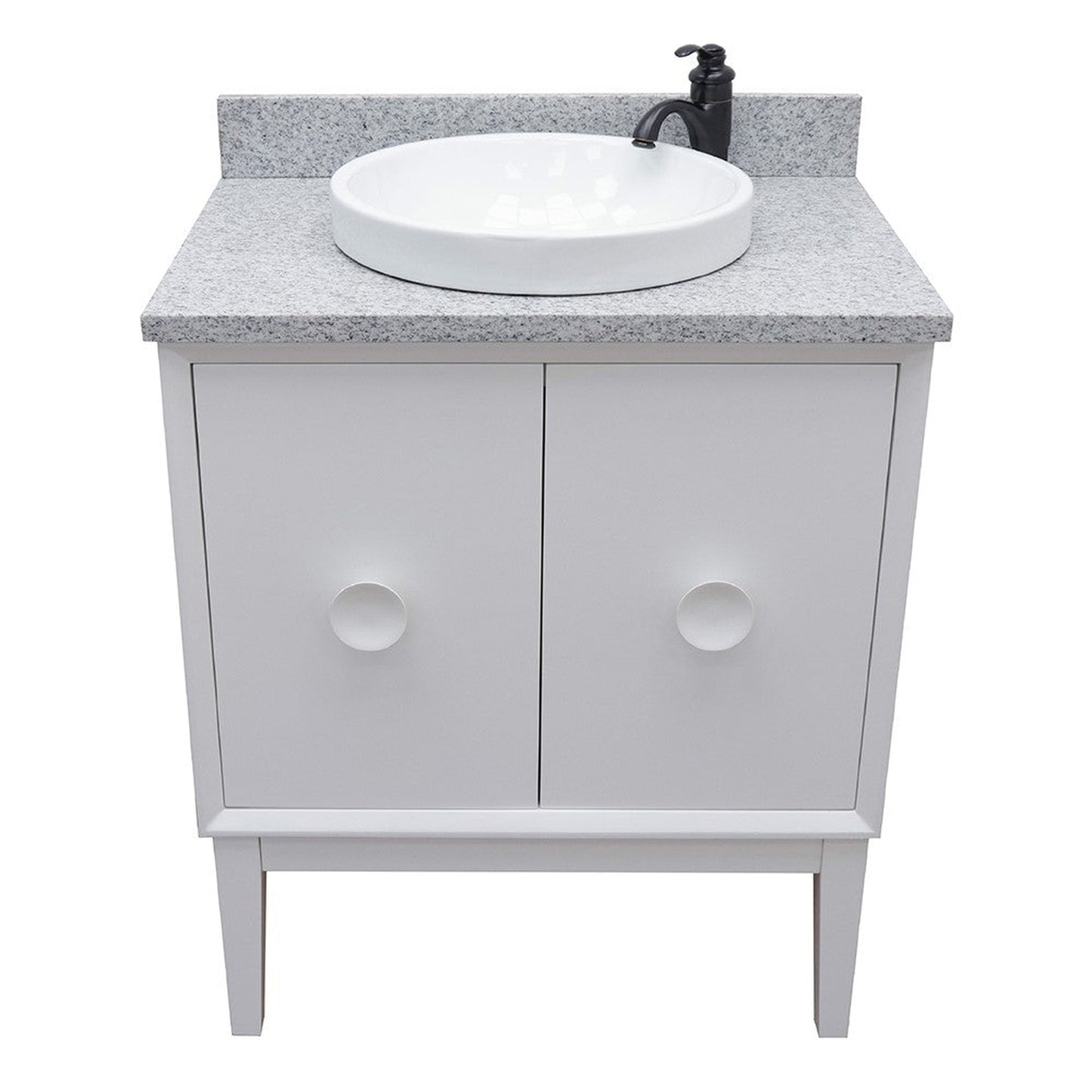 Bellaterra Home Stora 31" 2-Door 1-Drawer White Freestanding Vanity Set With Ceramic Vessel Sink and Gray Granite Top