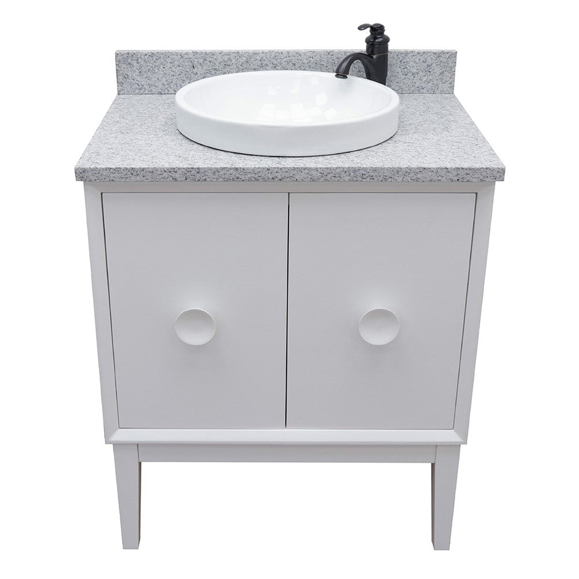 Bellaterra Home Stora 31" 2-Door 1-Drawer White Freestanding Vanity Set With Ceramic Vessel Sink and Gray Granite Top