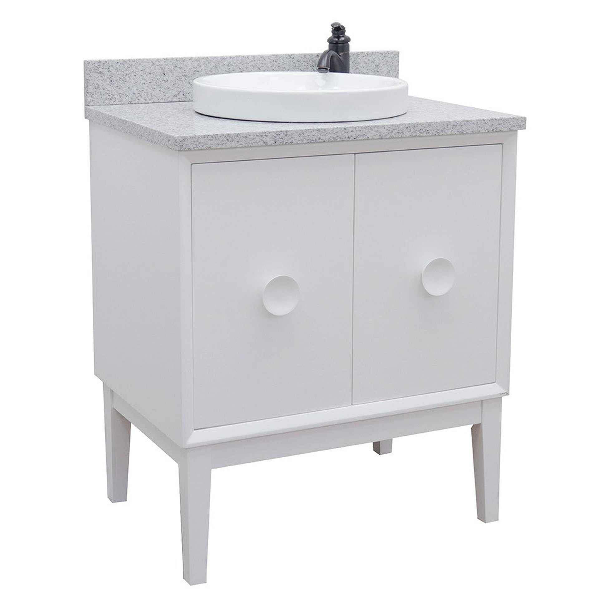 Bellaterra Home Stora 31" 2-Door 1-Drawer White Freestanding Vanity Set With Ceramic Vessel Sink and Gray Granite Top