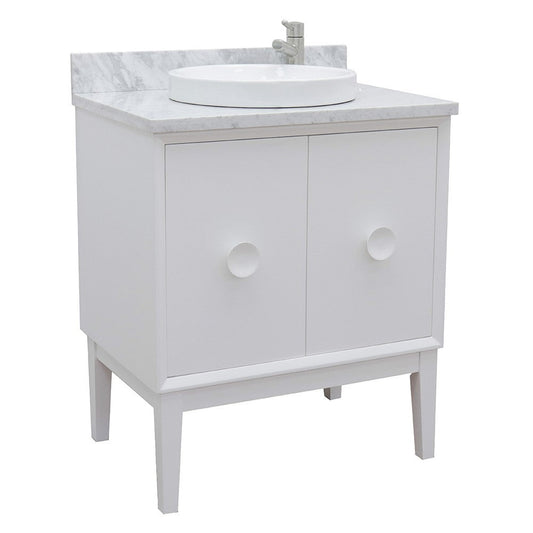 Bellaterra Home Stora 31" 2-Door 1-Drawer White Freestanding Vanity Set With Ceramic Vessel Sink and White Carrara Marble Top