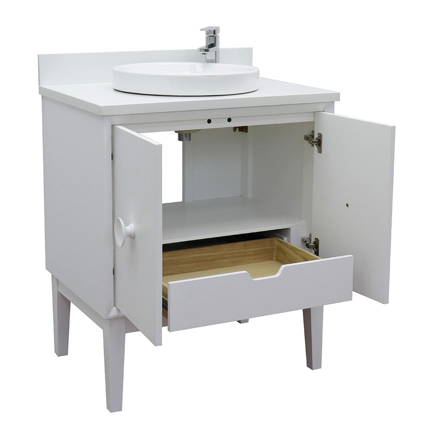 Bellaterra Home Stora 31" 2-Door 1-Drawer White Freestanding Vanity Set With Ceramic Vessel Sink and White Quartz Top