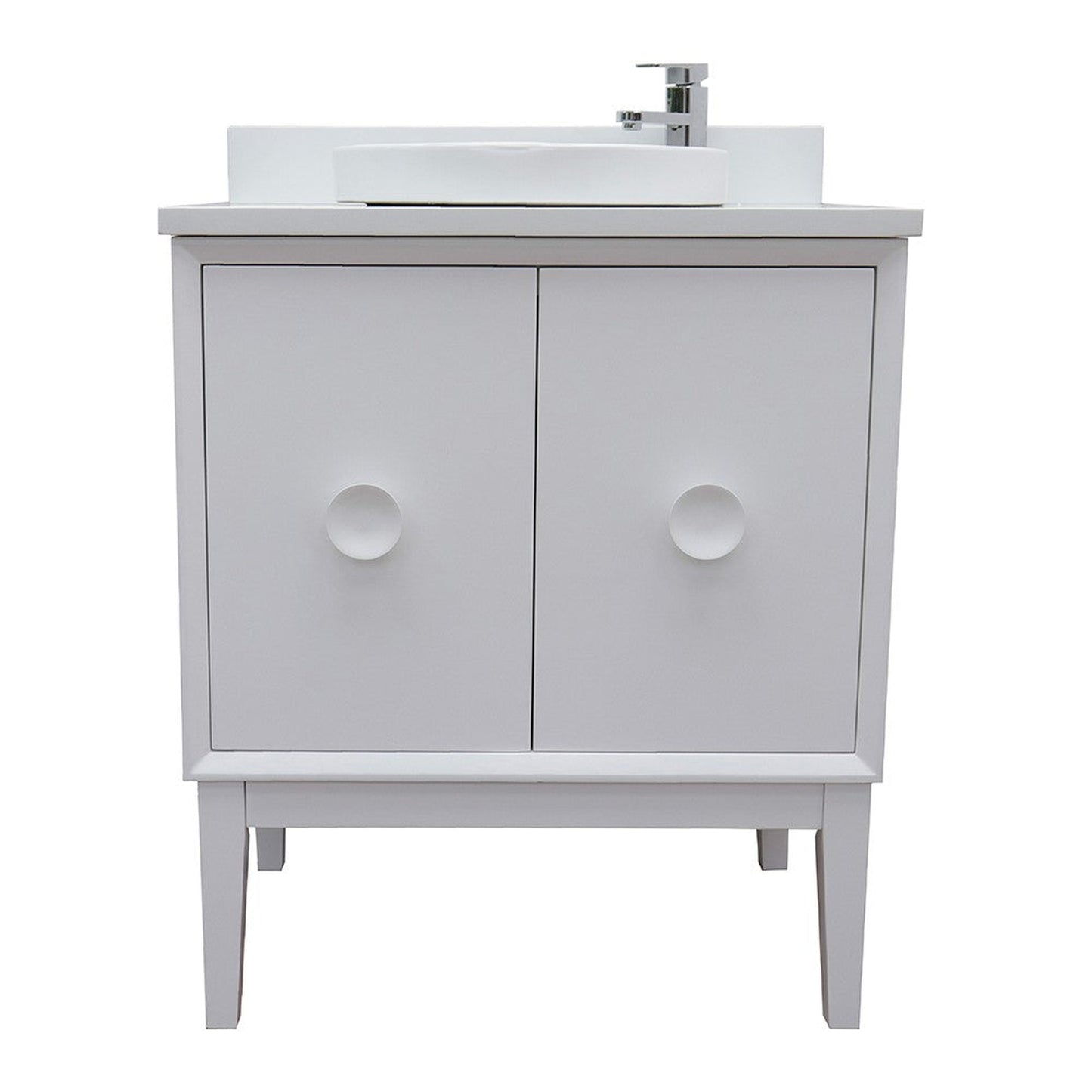 Bellaterra Home Stora 31" 2-Door 1-Drawer White Freestanding Vanity Set With Ceramic Vessel Sink and White Quartz Top