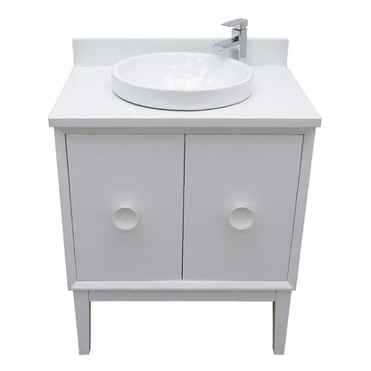 Bellaterra Home Stora 31" 2-Door 1-Drawer White Freestanding Vanity Set With Ceramic Vessel Sink and White Quartz Top