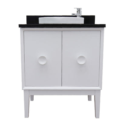 Bellaterra Home Stora 31" 2-Door 1-Drawer White Freestanding Vanity Set With Ceramic Vessel and Black Galaxy Top