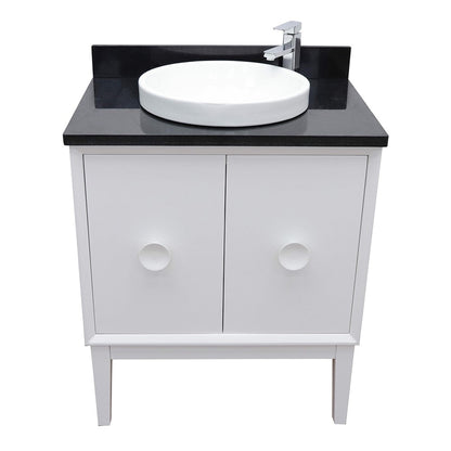 Bellaterra Home Stora 31" 2-Door 1-Drawer White Freestanding Vanity Set With Ceramic Vessel and Black Galaxy Top