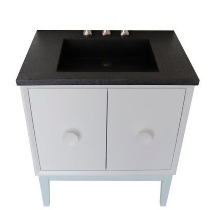 Bellaterra Home Stora 31" 2-Door 1-Drawer White Freestanding Vanity Set With Concrete Integrated Rectangular Ramp Sink and Black Concrete Top