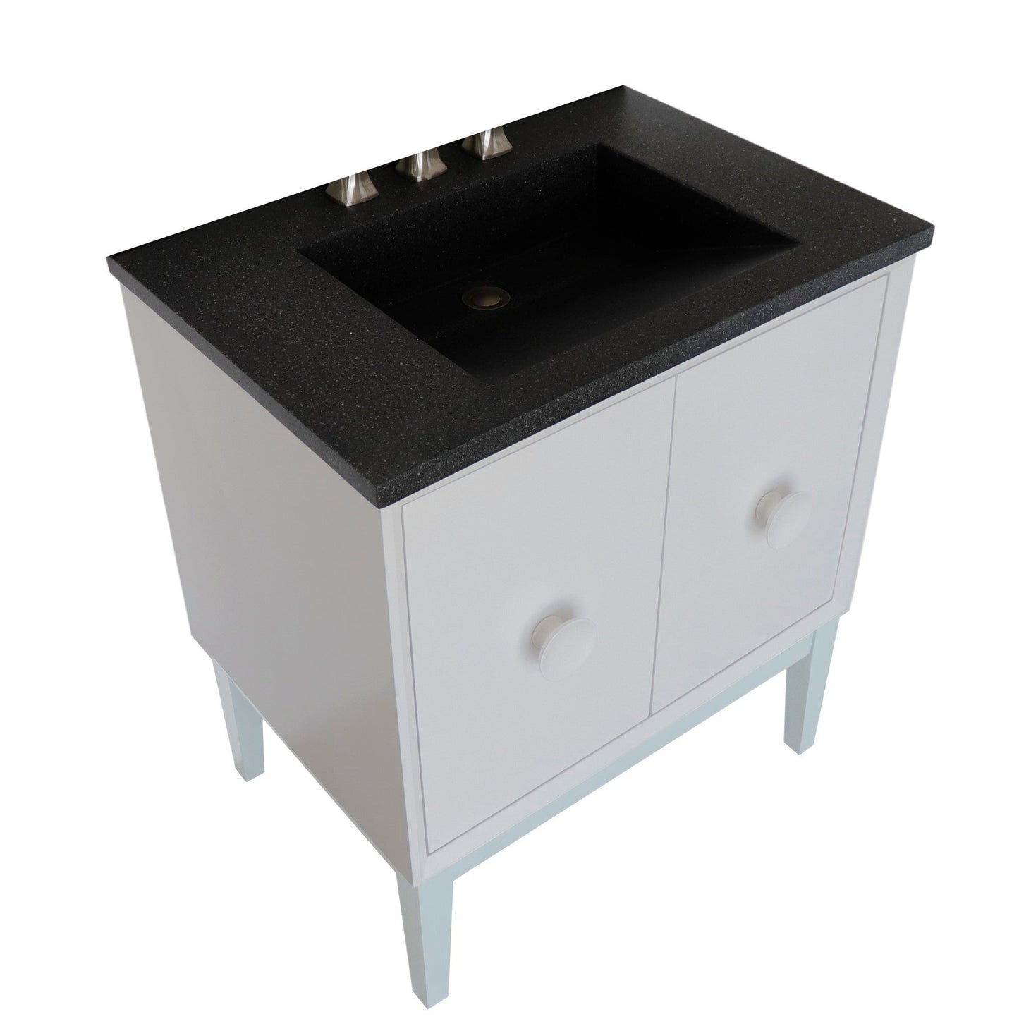 Bellaterra Home Stora 31" 2-Door 1-Drawer White Freestanding Vanity Set With Concrete Integrated Rectangular Ramp Sink and Black Concrete Top