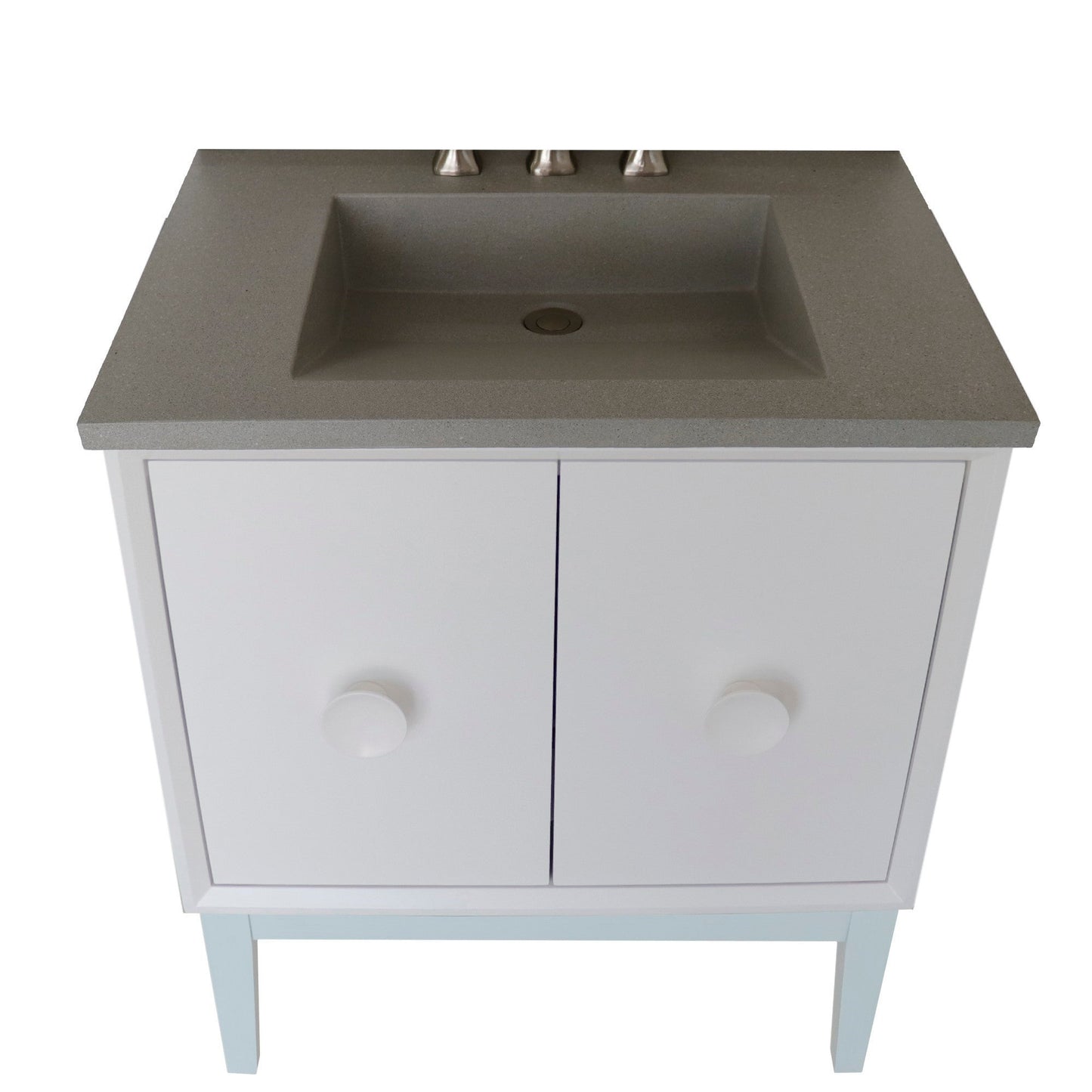 Bellaterra Home Stora 31" 2-Door 1-Drawer White Freestanding Vanity Set With Concrete Integrated Rectangular Ramp Sink and Gray Concrete Top