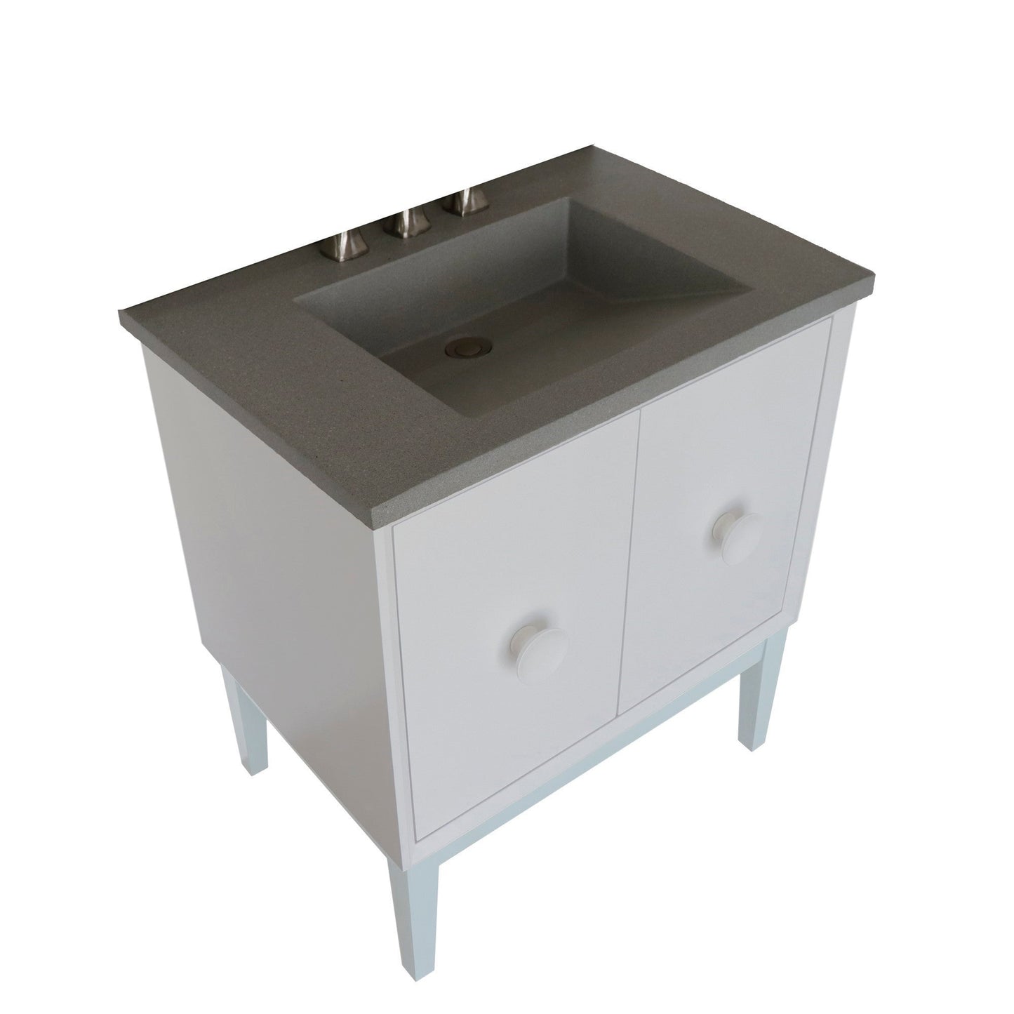 Bellaterra Home Stora 31" 2-Door 1-Drawer White Freestanding Vanity Set With Concrete Integrated Rectangular Ramp Sink and Gray Concrete Top