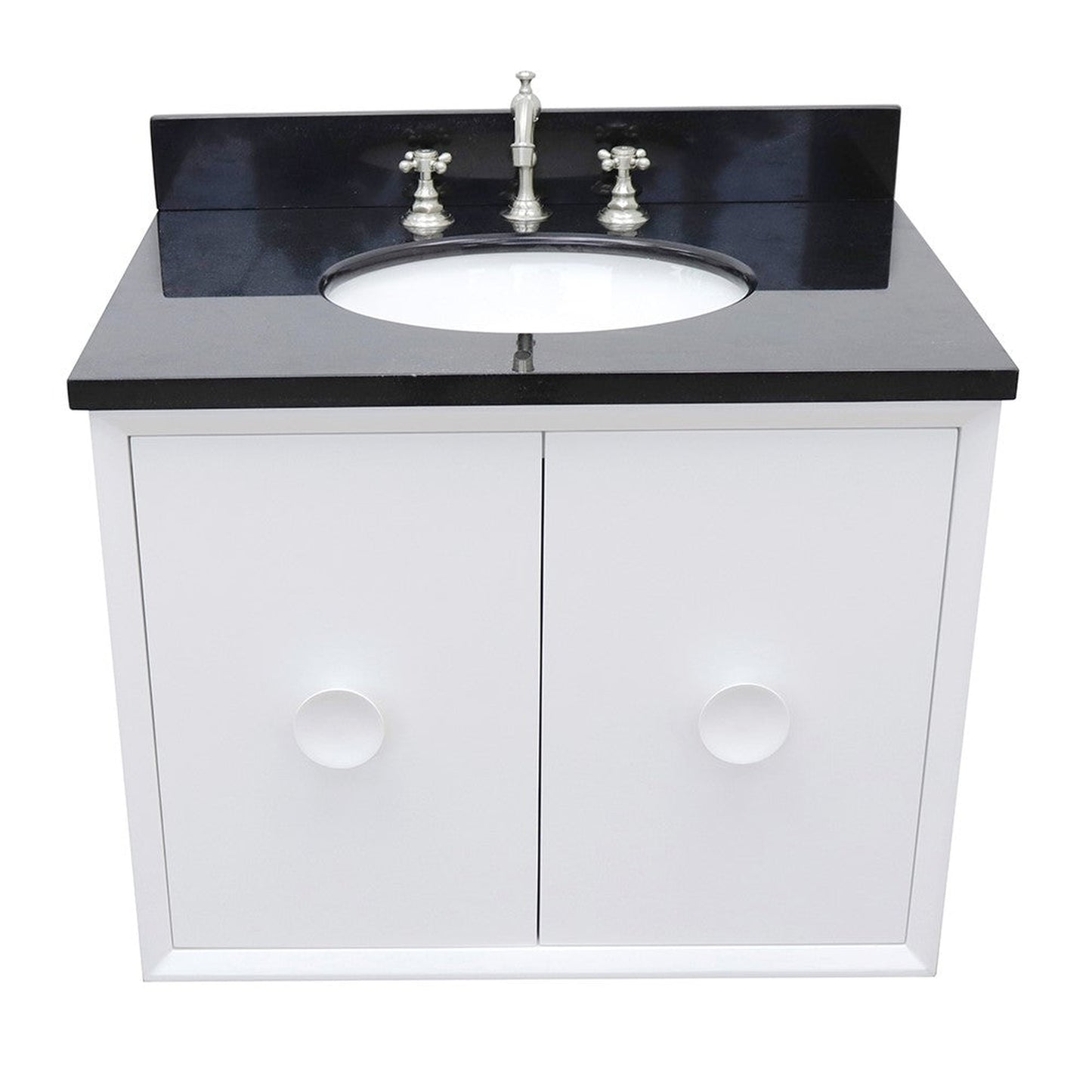 Bellaterra Home Stora 31" 2-Door 1-Drawer White Wall-Mount Vanity Set With Ceramic Undermount Oval Sink and Black Galaxy Top