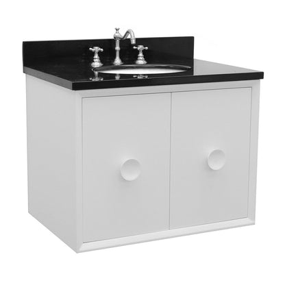 Bellaterra Home Stora 31" 2-Door 1-Drawer White Wall-Mount Vanity Set With Ceramic Undermount Oval Sink and Black Galaxy Top