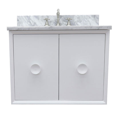 Bellaterra Home Stora 31" 2-Door 1-Drawer White Wall-Mount Vanity Set With Ceramic Undermount Oval Sink and White Carrara Marble Top