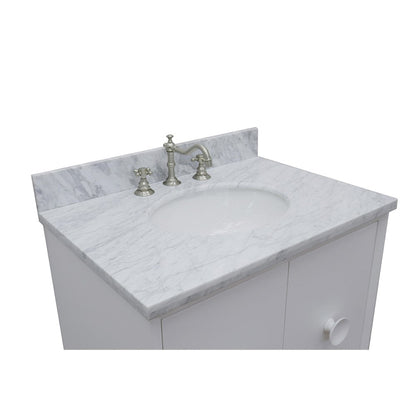 Bellaterra Home Stora 31" 2-Door 1-Drawer White Wall-Mount Vanity Set With Ceramic Undermount Oval Sink and White Carrara Marble Top