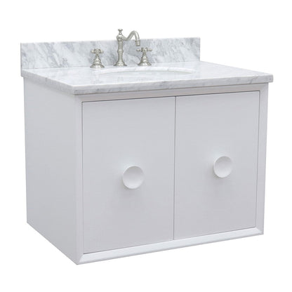 Bellaterra Home Stora 31" 2-Door 1-Drawer White Wall-Mount Vanity Set With Ceramic Undermount Oval Sink and White Carrara Marble Top