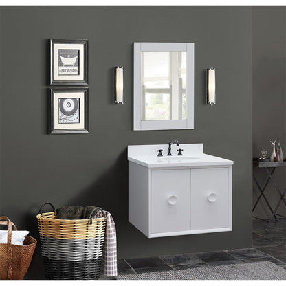 Bellaterra Home Stora 31" 2-Door 1-Drawer White Wall-Mount Vanity Set With Ceramic Undermount Oval Sink and White Quartz Top