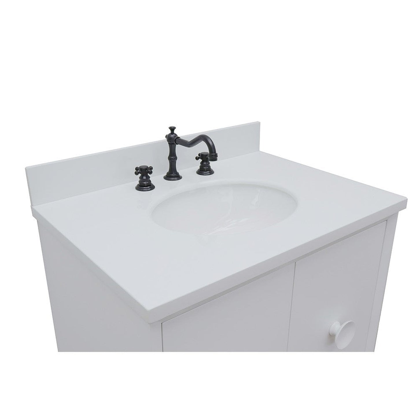 Bellaterra Home Stora 31" 2-Door 1-Drawer White Wall-Mount Vanity Set With Ceramic Undermount Oval Sink and White Quartz Top