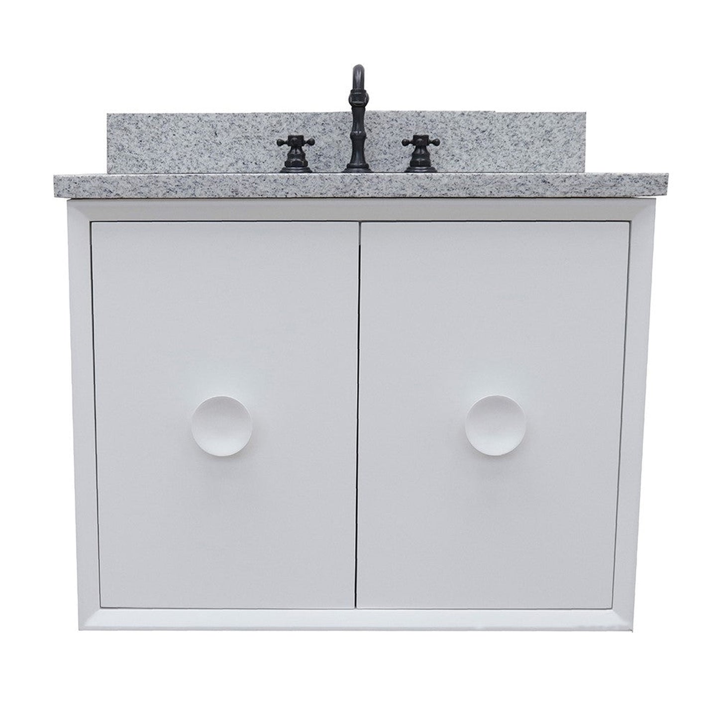 Bellaterra Home Stora 31" 2-Door 1-Drawer White Wall-Mount Vanity Set With Ceramic Undermount Rectangular Sink and Gray Granite Top